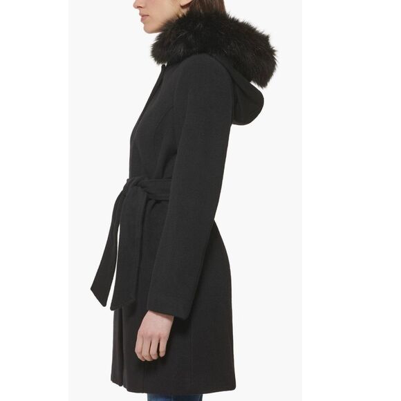 Cole Haan Signature Faux Fur Trim Wool Blend Jacket, Size 10, Black, NWT - Picture 4 of 5